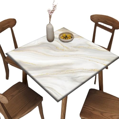 Quadratische Marmor-Tischdecke, goldgrau-weißer Marmor, elastischer Rand, waschbar, Polyester, Heimdekoration, Tischdecke für Familie, Festival, Grillparty, passend für 91,4 x 91,4 cm große von DESPKON