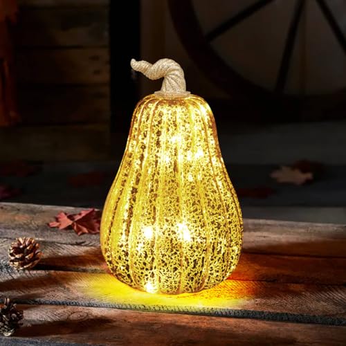 DETENE Herbstdeko Kürbis Deko Goldener Halloween Glas Kürbis Erntedank Künstliche Kürbisse für Herbst Ernte Thanksgiving Halloween Dekoration Tischdeko(Bogen) von DETENE