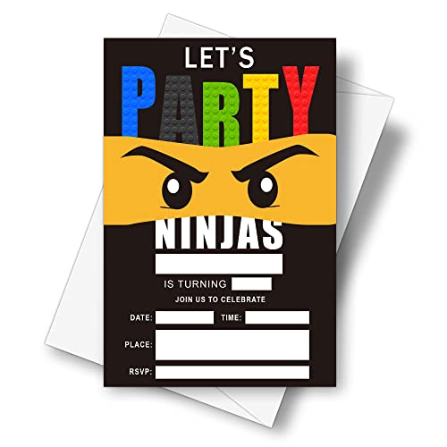Einladungskarten mit Ninja-Thema, 10,2 x 15,2 cm, mit Umschlägen, Let's Party, Jungen, Mädchen, Geburtstagsfeier, 20 Sets – D22 von DETIHO
