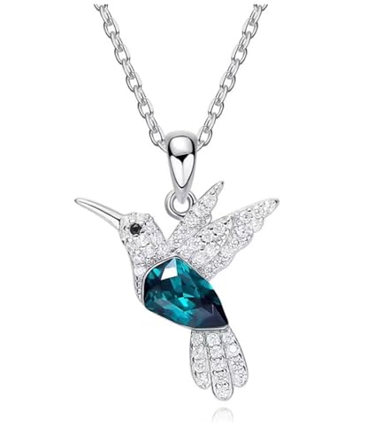 DETPWVWB 925 Sterling Silber Kolibri Halskette mit Kristall – Eleganter Gliederkettenschmuck for Damen(Green) von DETPWVWB