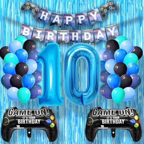 DEUXYU Geburtstagsdeko Junge 10 Jahr, Luftballons Geburtstag Junge Dekoration Zubehör Set mit Happy Birthday Banner für 10. Jahr Jungen Ballons Geburstag Deko, Videospiel Game Party DEUXYU Geburtstagsdeko Junge 10 Jahr, Luftballons Geburtstag Junge Dekoration Zubehör Set mit Happy Birthday Banner für 10. Jahr Jungen Ballons Geburstag Deko, Videospiel Game Party von DEUXYU