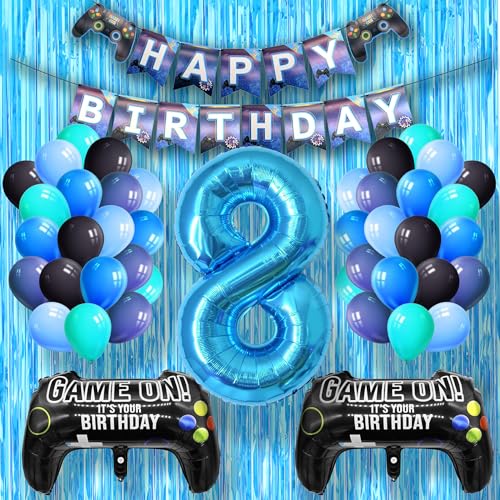 DEUXYU Geburtstagsdeko Junge 8 Jahr, Luftballons Geburtstag Junge Dekoration Zubehör Set mit Happy Birthday Banner für 8. Jahr Jungen Ballons Geburstag Deko, Videospiel Game Party DEUXYU Geburtstagsdeko Junge 8 Jahr, Luftballons Geburtstag Junge Dekoration Zubehör Set mit Happy Birthday Banner für 8. Jahr Jungen Ballons Geburstag Deko, Videospiel Game Party von DEUXYU