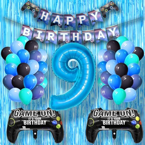 DEUXYU Geburtstagsdeko Junge 9 Jahr, Luftballons Geburtstag Junge Dekoration Zubehör Set mit Happy Birthday Banner für 9. Jahr Jungen Ballons Geburstag Deko, Videospiel Game Party DEUXYU Geburtstagsdeko Junge 9 Jahr, Luftballons Geburtstag Junge Dekoration Zubehör Set mit Happy Birthday Banner für 9. Jahr Jungen Ballons Geburstag Deko, Videospiel Game Party von DEUXYU