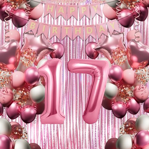 17. Geburtstagsdeko Mädchen, Rosa-Weiß Geburtstag Luftballons Set mit XXL Zahl 17, 40 Latexballons, 4 Folienballons, Rosavorhang & Happy Birthday Banner usw, Party Deko für 17-jährige Junge Frau 17. Geburtstagsdeko Mädchen, Rosa-Weiß Geburtstag Luftballons Set mit XXL Zahl 17, 40 Latexballons, 4 Folienballons, Rosavorhang & Happy Birthday Banner usw, Party Deko für 17-jährige Junge Frau von DEUXYU