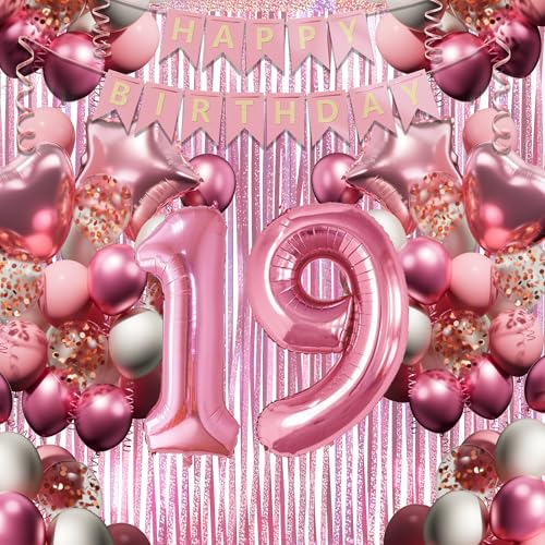 19. Geburtstagsdeko Mädchen, Rosa-Weiß Geburtstag Luftballons Set mit XXL Zahl 19, 40 Latexballons, 4 Folienballons, Rosavorhang & Happy Birthday Banner usw, Party Deko für 19-jährige Junge Frau 19. Geburtstagsdeko Mädchen, Rosa-Weiß Geburtstag Luftballons Set mit XXL Zahl 19, 40 Latexballons, 4 Folienballons, Rosavorhang & Happy Birthday Banner usw, Party Deko für 19-jährige Junge Frau von DEUXYU