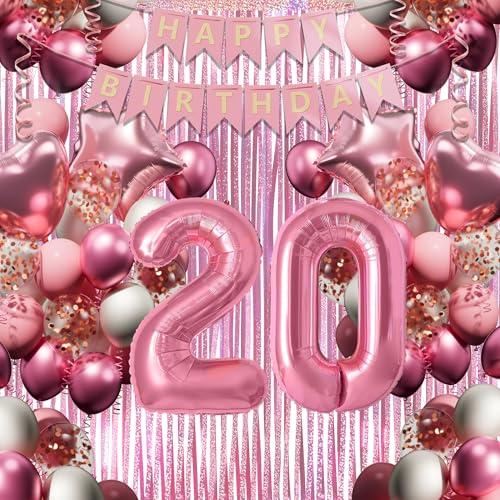 20. Geburtstagsdeko Mädchen, Rosa-Weiß Geburtstag Luftballons Set mit XXL Zahl 20, 40 Latexballons, 4 Folienballons, Rosavorhang & Happy Birthday Banner usw, Party Deko für 20-jährige Junge Frau 20. Geburtstagsdeko Mädchen, Rosa-Weiß Geburtstag Luftballons Set mit XXL Zahl 20, 40 Latexballons, 4 Folienballons, Rosavorhang & Happy Birthday Banner usw, Party Deko für 20-jährige Junge Frau von DEUXYU