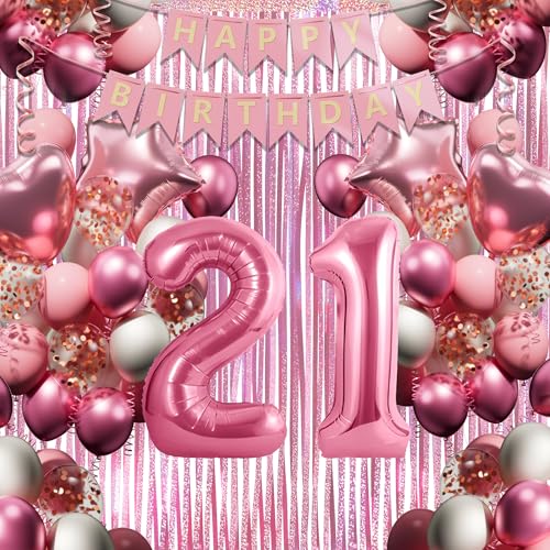 21. Geburtstagsdeko Mädchen, Rosa-Weiß Geburtstag Luftballons Set mit XXL Zahl 21, 40 Latexballons, 4 Folienballons, Rosavorhang & Happy Birthday Banner usw, Party Deko für 21-jährige Junge Frau 21. Geburtstagsdeko Mädchen, Rosa-Weiß Geburtstag Luftballons Set mit XXL Zahl 21, 40 Latexballons, 4 Folienballons, Rosavorhang & Happy Birthday Banner usw, Party Deko für 21-jährige Junge Frau von DEUXYU