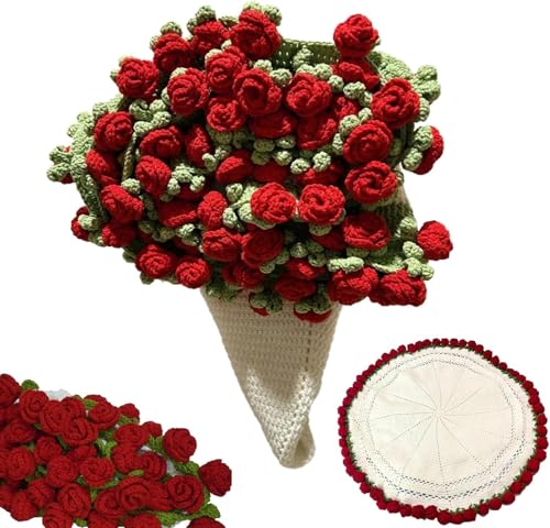 DEVOKE Blumenstrauß-Decke Rote Rose Bouquet Kuscheldecke Runden 80 cm, Gehäkelte Blumen Decke für Muttertag Geburtstag, Flower Blanket für Sofa Home Decor Fertig Häkelblumen Künstliche DEVOKE Blumenstrauß-Decke Rote Rose Bouquet Kuscheldecke Runden 80 cm, Gehäkelte Blumen Decke für Muttertag Geburtstag, Flower Blanket für Sofa Home Decor Fertig Häkelblumen Künstliche von DEVOKE