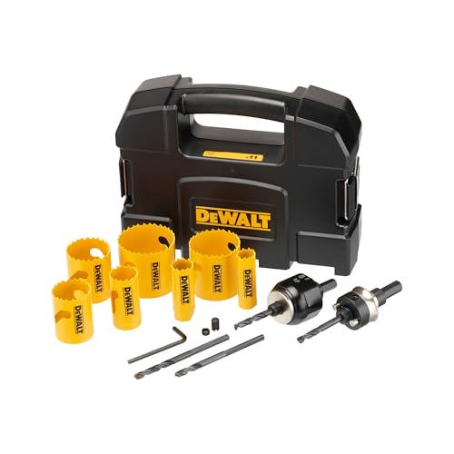 DEWALT 11-tlg. Lochsägen-Set Bi-Metall Extreme, Sanitär-Set (Schneiden aus HSS-Stahl für Schnitte in Holz, Metall & Kunststoff, aggressives Zahndesign, für hohe Materialstärke, inkl. Koffer) DT90355 von DEWALT