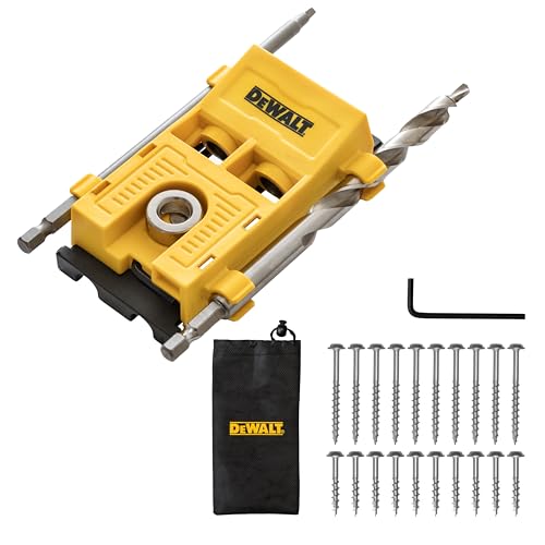 DEWALT Twin Pro Pocket Hole Jig Kit mit MagniClip Aufbewahrungssystem - Taschenlochvorrichtung mit Doppelbohrführung, Taschenlochbohrer, Aufbewahrungstasche & Taschenschrauben - Robuste von DEWALT