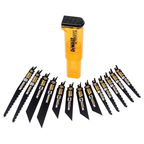 Dewalt 13-tlg. XR Extreme Runtime Säbelsägeblatt-Set DT99551 (für Metall & schnelle, grobe Schnitte in Hart- und Weichholz mit Nägeln, hohe Verschleißfestigkeit, Universal-Schaft 1/2") von DEWALT