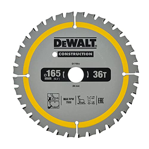 Dewalt Bau-Kreissägeblatt Construction für Akku-Handkreissäge DT1950 (165/20mm 36WZ, 20° Zahnwinkel, 1,5mm Schnittbreite, für feine Schnitte & Aluminium, mit Nail Tough zum Sägen von Holz mit Nägeln) Dewalt Bau-Kreissägeblatt Construction für Akku-Handkreissäge DT1950 (165/20mm 36WZ, 20° Zahnwinkel, 1,5mm Schnittbreite, für feine Schnitte & Aluminium, mit Nail Tough zum Sägen von Holz mit Nägeln) von DEWALT