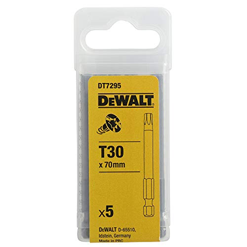 Dewalt Torsion Schrauberbits DT7295 (T30, Gesamtlänge 70 mm, optimale Passgenauigkeit, aus europäischem Hochqualitätsstahl, in wiederverschliessbarer Kunststoff-Box) 5 Stück von DEWALT
