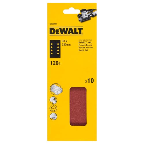 Dewalt Schleifpapier DT8592 (für Vibrationsschleifer, 93 x 230 mm, K120, gelocht, für alle Grund-, Zwischen und Endschliffanwendungen auf Holz Farben u. Lacke) 10 St. Dewalt Schleifpapier DT8592 (für Vibrationsschleifer, 93 x 230 mm, K120, gelocht, für alle Grund-, Zwischen und Endschliffanwendungen auf Holz Farben u. Lacke) 10 St. von DEWALT