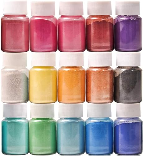 DEWEL 15 Farben × 10ml Epoxidharz Farbe Metallic Epoxy Resin Farbe Pulverfarbe Seifenfarbe Pigmentpulver Mica Powder zur Farbherstellung von DEWEL