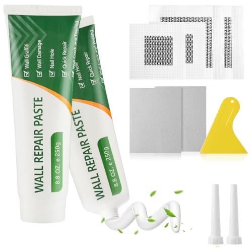 DEWEL 500g Spachtelmasse Weiß Innen, Spachtelmasse Wand Set mit Füllspachtel,Schleifpapier und Schaber,Löcher Wand Füllen für Bohrlöcher Füllen,Löchern und Graffiti,Schnelle Reparatur von Rissen von DEWEL