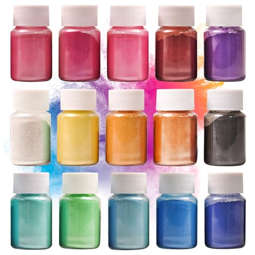 DEWEL Mica Pulver 15 Farben* 10ml Set Epoxidharz Farbe Metallic Pigmentpulver für Lipgloss,DIY, Epoxidharz, Seifen, Kerze, Schleim, Kosmetik von DEWEL
