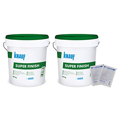 2x Knauf Super Finish à 20kg - Allzweckspachtelmasse - Spachtelmaterial im Set inkl. 2 St. DEWEPRO® Single Scrubs von DEWEPRO
