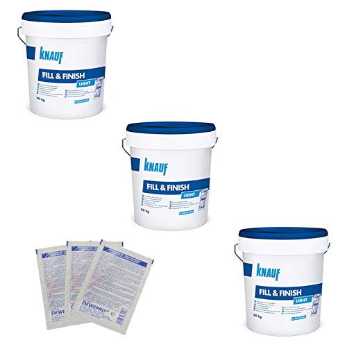 3x Knauf Fill & Finish light à 20kg - Allzweckspachtelmasse - im Set inkl. 3 St. DEWEPRO® Single Scrubs … von DEWEPRO