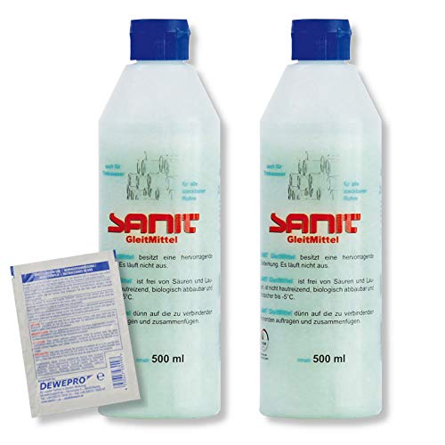 DEWEPRO-Set: SANIT - GleitMittel 3087-2 Flaschen à 500ml - das perfekte Gleitmittel zur Montage aller Steckmuffen-Verbindungen., inkl. 1 St. DEWEPRO® Single Scrubs von DEWEPRO