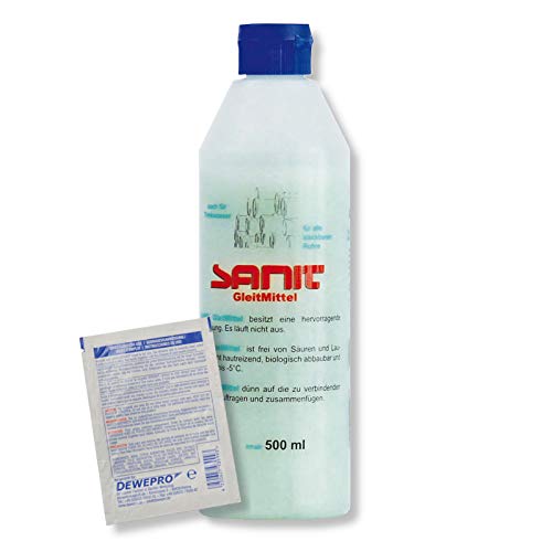 DEWEPRO-Set: SANIT - GleitMittel 3087 - Flasche à 500ml - das perfekte Gleitmittel zur Montage aller Steckmuffen-Verbindungen, inkl. 1 St. DEWEPRO® Single Scrubs von DEWEPRO