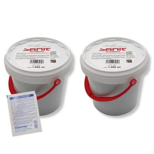 DEWEPRO-Set: SANIT - GleitMittel DVGW-geprüft 3089-2 Eimer à 1000ml - das perfekte Gleitmittel zur Montage aller Steckmuffen-Verbindungen, inkl. 1 St. DEWEPRO® Single Scrubs von DEWEPRO