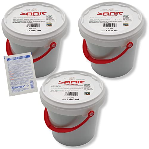 DEWEPRO-Set: SANIT - GleitMittel DVGW-geprüft 3089-3 Eimer à 1000ml - das perfekte Gleitmittel zur Montage aller Steckmuffen-Verbindungen, inkl. 1 St. DEWEPRO® Single Scrubs von DEWEPRO