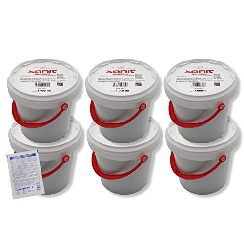 DEWEPRO-Set: SANIT - GleitMittel DVGW-geprüft 3089-6 Eimer à 1000ml - das perfekte Gleitmittel zur Montage aller Steckmuffen-Verbindungen, inkl. 1 St. DEWEPRO® Single Scrubs von DEWEPRO