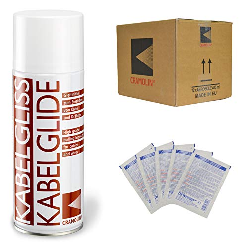 KABELGLISS - VPE: 12 x 400ml Spraydose - Gleitmittel zum Einziehen von Kabeln und Drähten - ITW Cramolin - 1511611 - inkl. 5 St. DEWEPRO® SingleScrubs von DEWEPRO