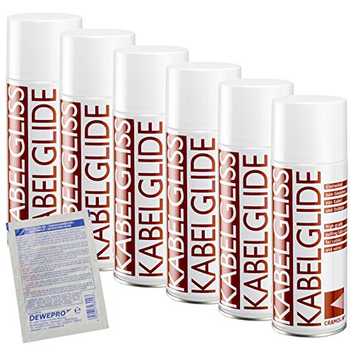KABELGLISS - VPE: 6 x 400ml Spraydose - Gleitmittel zum Einziehen von Kabeln und Drähten - ITW Cramolin - 1511611 - inkl. 1 St. DEWEPRO® SingleScrubs von DEWEPRO