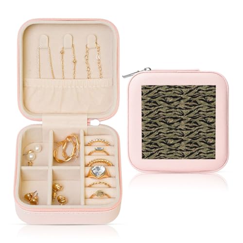 DEXNEL Reise-Schmuckkästchen für Damen, mit Tigerstreifen, Camouflage-Druck, kleine Schmuckschatulle, Mini-Schmuckschatulle für Ohrringe, Ringe, Halsketten von DEXNEL