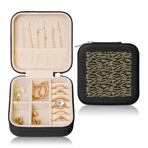DEXNEL Reise-Schmuckkästchen für Damen, mit Tigerstreifen, Camouflage-Druck, kleine Schmuckschatulle, Mini-Schmuckschatulle für Ohrringe, Ringe, Halsketten von DEXNEL