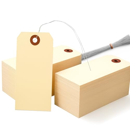 Etiketten mit Draht, reißfeste, braune Versandanhänger mit Metalldraht, glattes Schreiben mit verstärkten Ösen für Schmuck und Kleidung, 12,9 x 5,9 cm, 500 Stück von DF DUALFERV