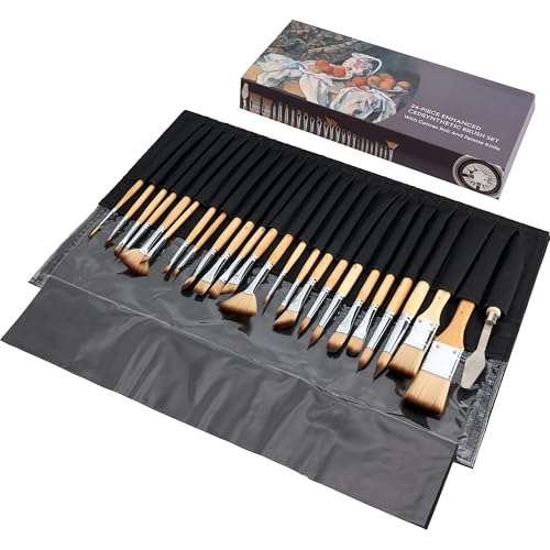 Pinsel-Set, professionelle Pinsel für Acrylmalerei mit Birkengriff, Leinentasche, flexible und elastische Nylonwolle, starke Wasseraufnahme, für Öl, Aquarell und Gouache von DF DUALFERV