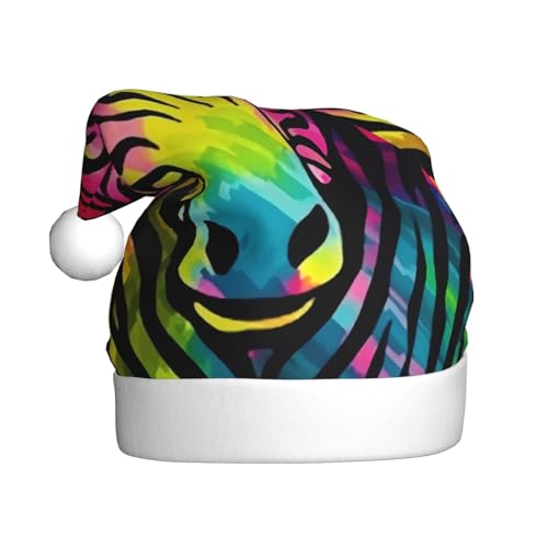 DFEPFKGOKL Bunte Regenbogen-Zebras – klassische Weihnachtsmütze für Erwachsene – weicher Plüsch, Weihnachtsmannmütze, Weihnachtsfeiertagsdekoration DFEPFKGOKL Bunte Regenbogen-Zebras – klassische Weihnachtsmütze für Erwachsene – weicher Plüsch, Weihnachtsmannmütze, Weihnachtsfeiertagsdekoration von DFEPFKGOKL