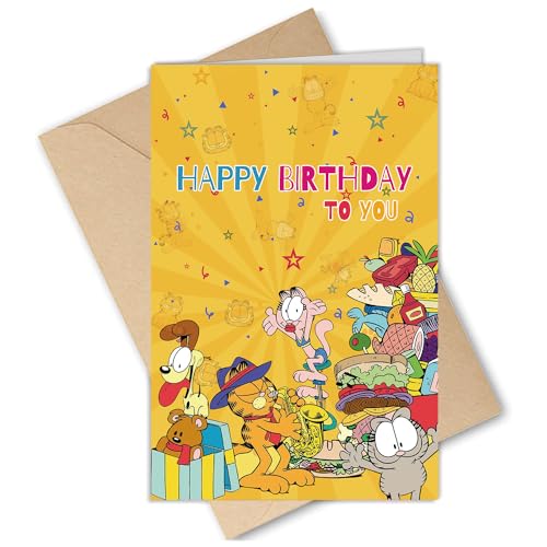 DFHOHL Garfield Geburtstagskarte Grußkarten Happy Birthday Karte Klappkarten Blanko Mit Umschlag for Kinder Mädchen Junge (20x13.5cm) von DFHOHL