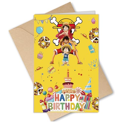 DFHOHL Pack Of 5 One Piece Geburtstagskarte Grußkarten Happy Birthday Karte Klappkarten Blanko Mit Umschlag for Kinder Mädchen Junge (20x13.5cm) von DFHOHL
