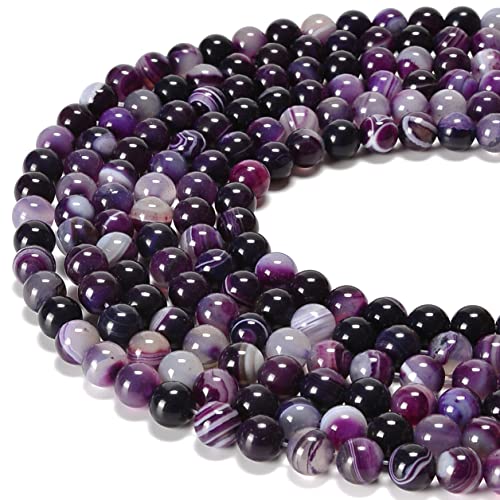 10 mm lila gestreifter Achat, glatt, rund, natürliche Gematone, lose Perlen für Schmuckherstellung, DIY, 1 Strang, 38,1 cm von DFJMASFKOL