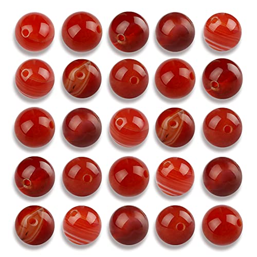 100 Stück 6 mm natürliche glatte rote Karneol gestreifte Achat-Perlen rund lose Edelstein-Steinperlen für Schmuckherstellung mit Kristall-Stretchschnur von DFJMASFKOL