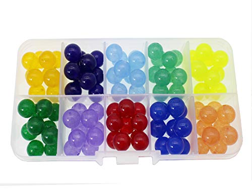 100 Stück gemischte Naturstein-Perlen, rund, glatt, lose Perlen für Schmuckherstellung, DIY, handgefertigt mit Kunststoff-Box (10 mm, 23 verschiedene Farben) von DFJMASFKOL