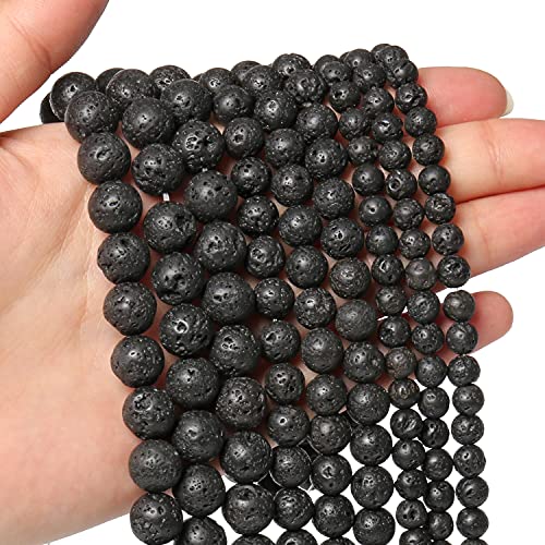 45 Stück 8 mm Natursteinperlen, schwarze Lava-Perlen, Energiekristall, Power-Edelstein für Schmuckherstellung, DIY-Armband, Halskette von DFJMASFKOL