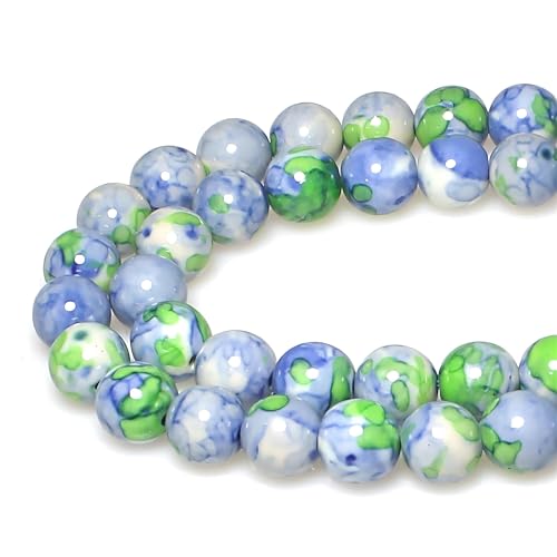 5A glatte runde Regenblumensteine, Perlen, DIY-Armband, Schmuckherstellung, 38,1 cm (15 Zoll), Blaugrün von DFJMASFKOL