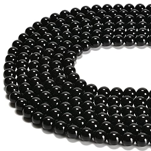6 mm schwarzer Onyx, glatt, rund, natürliche Gematone, lose Perlen für Schmuckherstellung, DIY, 1 Strang, 38,1 cm von DFJMASFKOL