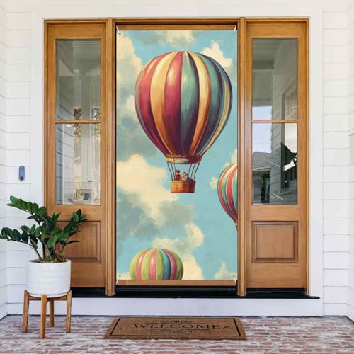 Bunte Heißluftballon-Türabdeckungen, dekoratives Zubehör, Heißluftballons, Türabdeckung, dekoriertes Banner für Zuhause, Schule, Klassenzimmer, 90 x 185 cm Bunte Heißluftballon-Türabdeckungen, dekoratives Zubehör, Heißluftballons, Türabdeckung, dekoriertes Banner für Zuhause, Schule, Klassenzimmer, 90 x 185 cm von DFJMASFKOL
