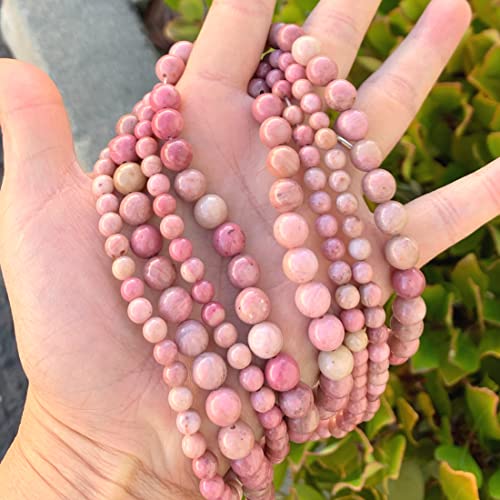 DFJMASFKOL-9-6 Heilstein, natürlicher rosa Rhodonit, 6 mm, runde lose Perlen, Abstandshalter (58–62 Stück) für Bastel- und Schmuckherstellung, 1 Strang von DFJMASFKOL