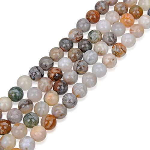 DFJMASFKOL-9-6 natürliche Bambus-Blatt-Achat-Heilsteine, 6 mm, rund, lose Perlen, Abstandshalter (116–124 Stück) für Bastel- und Schmuckherstellung, 2 Stränge von DFJMASFKOL