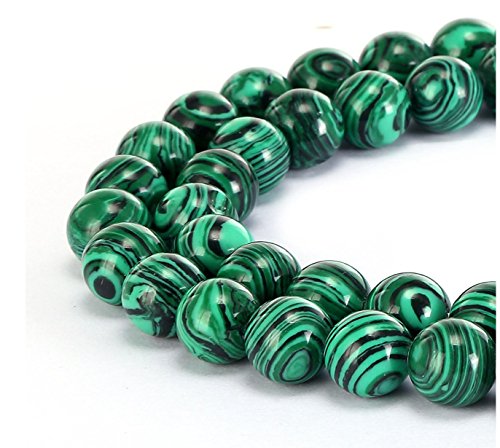 DFJMASFKOL-95-8 Synthetischer grüner Malachit-Heilstein, 8 mm, rund, lose Perlen, Abstandshalter (86–92 Stück) für Bastel- und Schmuckherstellung, 2 Stränge von DFJMASFKOL