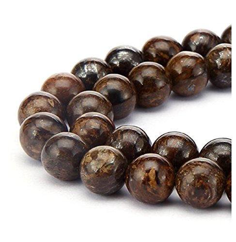DFJMASFKOL-96-8 Naturbrauner Bronzit-Heilstein, 8 mm, runde lose Perlen, Abstandshalter (43–46 Stück) für Bastel- und Schmuckherstellung, 1 Strang von DFJMASFKOL