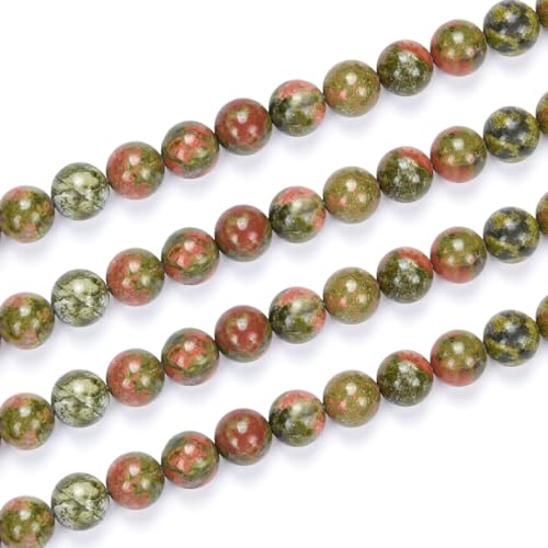 DFJMASFKOL-98-4 natürliche Unakit-Jaspis, Heilstein, 4 mm, kleine runde Perlen, Abstandshalter (176–186 Stück) für Schmuckherstellung, 2 Stränge von DFJMASFKOL