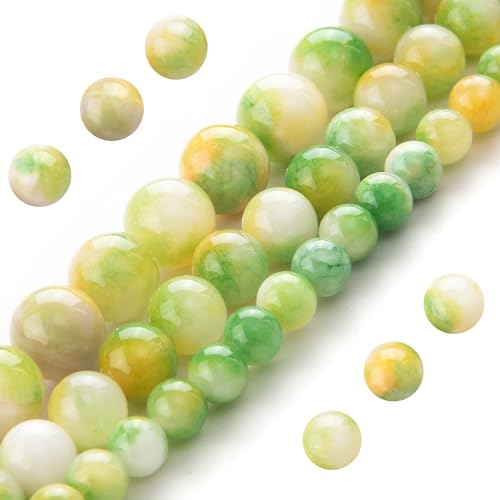 Natürliche Edelstein-Jadeperlen zur Schmuckherstellung, 8 mm, rund, poliert, echte Steinperlen für Armband, Halskette (8 mm, Grün, Weiß, Gelb) von DFJMASFKOL
